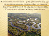 Ниже впадения Москва – реки (за Коломной), где начинается среднее течение Оки, по левому берегу расположена Мещерская низменность. Русло реки становится очень извилистым.