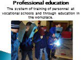 Professional education. The system of training of personnel at vocational schools and through education in the workplace.