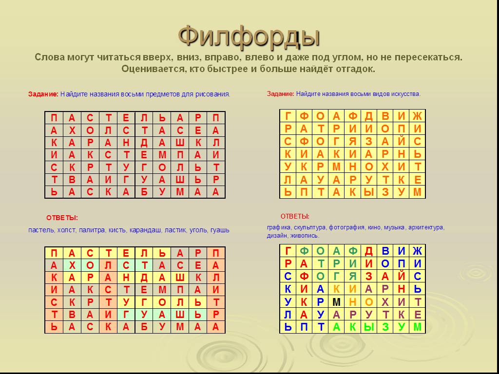 Пересечение слов. Филворд Изобразительное искусство. Филворд по изо. Найдите названия восьми предметов для рисования. Филворды по изобразительному искусству с ответами.