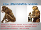 Тема: «Происхождение человека». Дриопитек в основном питался растительной пищей, а неандерталец – преимущественно животной. Каким образом можно объяснить такие различия?