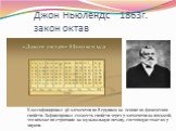 Джон Ньюлендс 1863г. закон октав. Классифицировал 56 элементов по 8 группам на основе их физических свойств. Зафиксировал схожесть свойств через 7 элементов на восьмой, что похоже по строению на музыкальную октаву, состоящую тоже из 7 звуков.