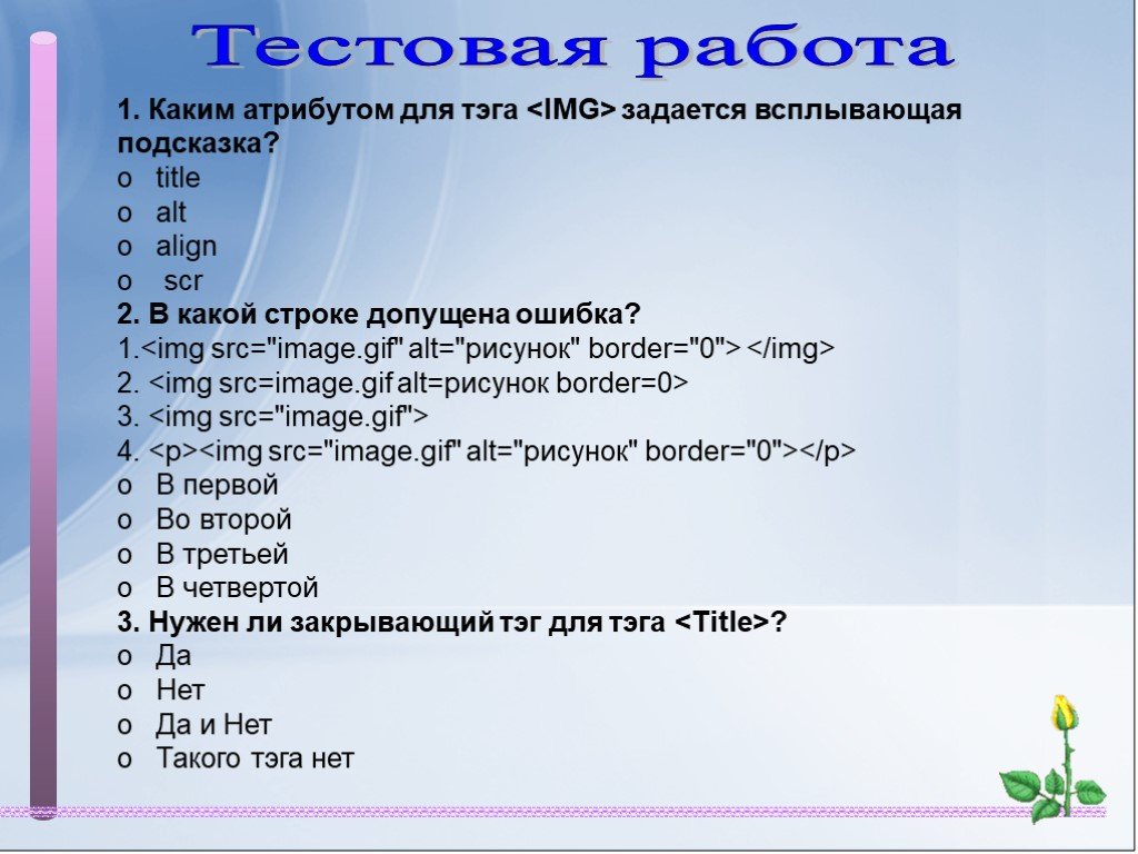 Какой атрибут содержит текстовое описание изображения