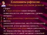 Сферы: Сфера интересов-какие интересы появились,на что они направлены, уровень интереса… Сфера ценностных ориентаций-что явилось личностной ценностью, как обогатился спектр ценностей, в чем проявилась ценность… Деятельностная сфера-какую деятельность это взаимодействие провоцирует, какую корректируе