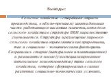 Выводы: Сельское хозяйство – старейшая отрасль производства, в нём по-прежнему занята большая часть работающего населения планеты, хотя доля сельского хозяйства в структуре ВВП мира постоянно уменьшается. Структура и размещение мирового сельского хозяйства определяются как природными, так и социальн