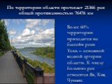 По территории области протекает 21366 рек общей протяженностью 76478 км. Более 60% территории приходится на бассейн реки Томь – основной водной артерии области. К числу больших рек относятся Яя, Кия, Чумыш.