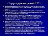 Структура заданий ЕГЭ. Экзаменационная работа 2012 г. состоит из двух частей, которые различаются по содержанию, сложности и числу задач. Часть 1 содержит 14 задач базового уровня с кратким ответом (В1 – В14). Правильное решение каждой из задач В1 – В14 оценивается 1 баллом. Часть 2 включает 6 задач