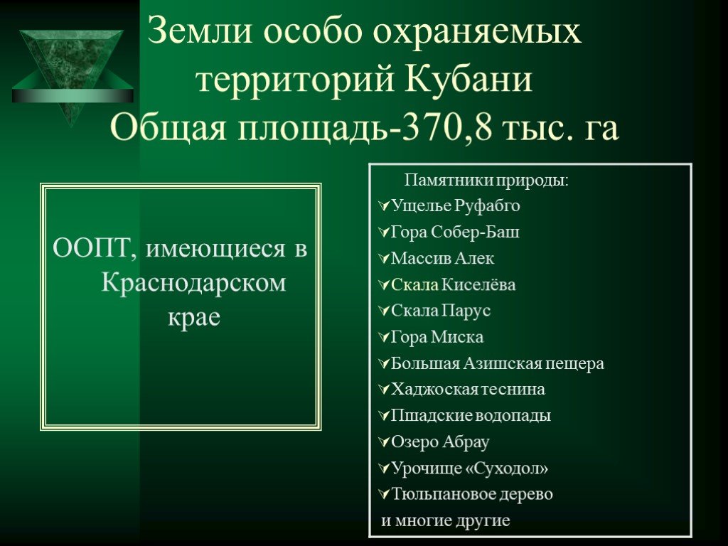 Особо охраняемые природные территории краснодарского края презентация