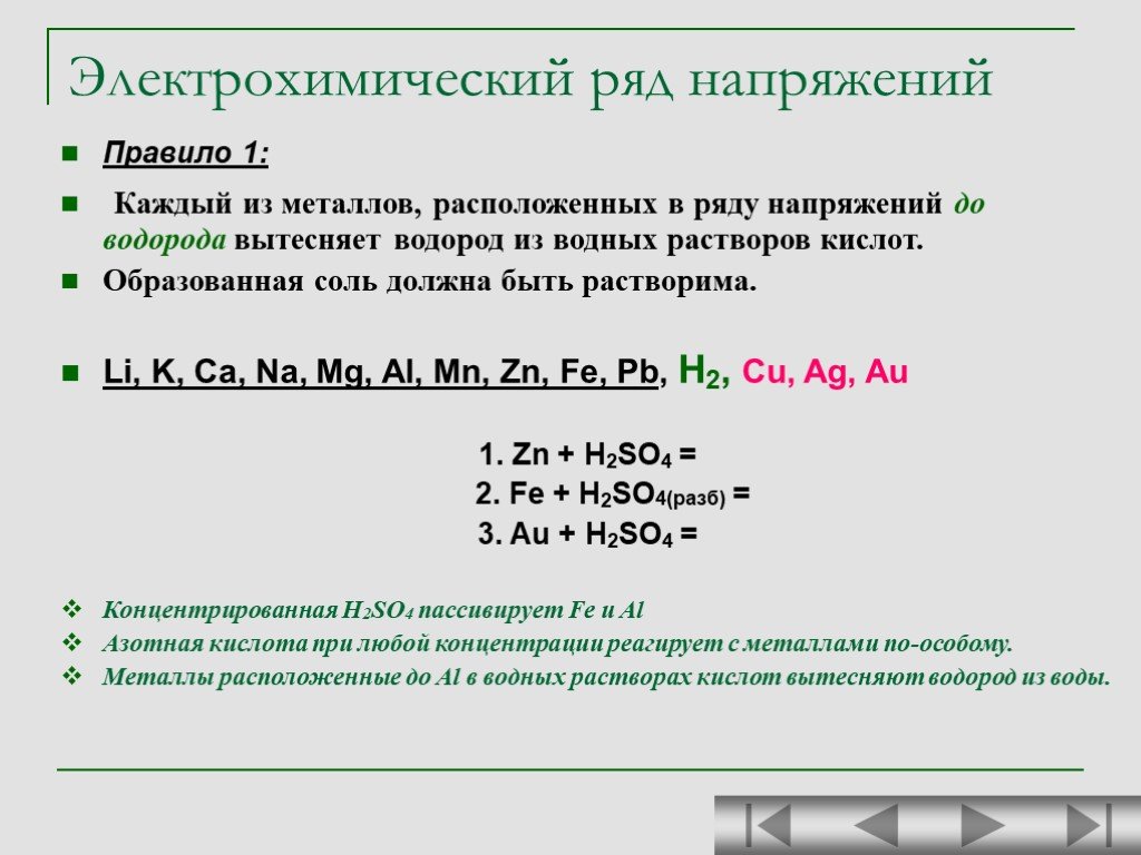 Электрохимический ряд напряжений металлов презентация