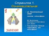 Страничка 1. Ознакомительная. а). Понятийный этап понятие «атмосфера» б). Выявление значимости атмосферы для Земли Чье значение больше гидросферы или атмосферы?