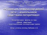 «Коррекция тяжелых нарушений речи у дошкольников средствами логоритмики». Логоритмическое занятие по теме «Дикие животные» / подготовительная логопедическая группа/ Автор: учитель-логопед Любцева А.В. Муниципальное дошкольное образовательное учреждение компенсирующего вида детский сад № 31 Московско