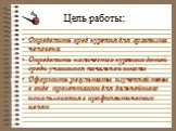 Цель работы: Определить вред курения для организма человека Определить количество курящих детей среди учащихся начальной школы Оформить результаты изученной темы в виде презентации для дальнейшего использования в профилактических целях