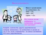 Наследственность. Мама в школе имела по математике «5», папа – «4», сын – «4», а дочь – «3». Найдите количество других родственников, которые занимались по математике в школе на «4» и «5», если «хорошисты» из семьи составляли 30% всех родственников. Кто в семье лучше разбирается в математике, женщин