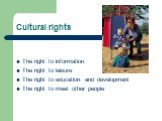 Cultural rights. The right to information The right to leisure The right to education and development The right to meet other people