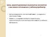 Цели, ориентированные на развитие личностно-смыслового отношения к учебному предмету: Актуализировать личностный смысл учащихся к изучению темы; Помочь учащимся осознать социальную, практическую и личностную значимость учебного материала.