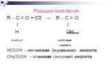 Реакции окисления. R – C = O + [O] → R – C = O Ι Ι H OH__ альдегид карбоновая кислота НСООН – метановая (муравьиная) кислота СН3СООН – этановая (уксусная) кислота