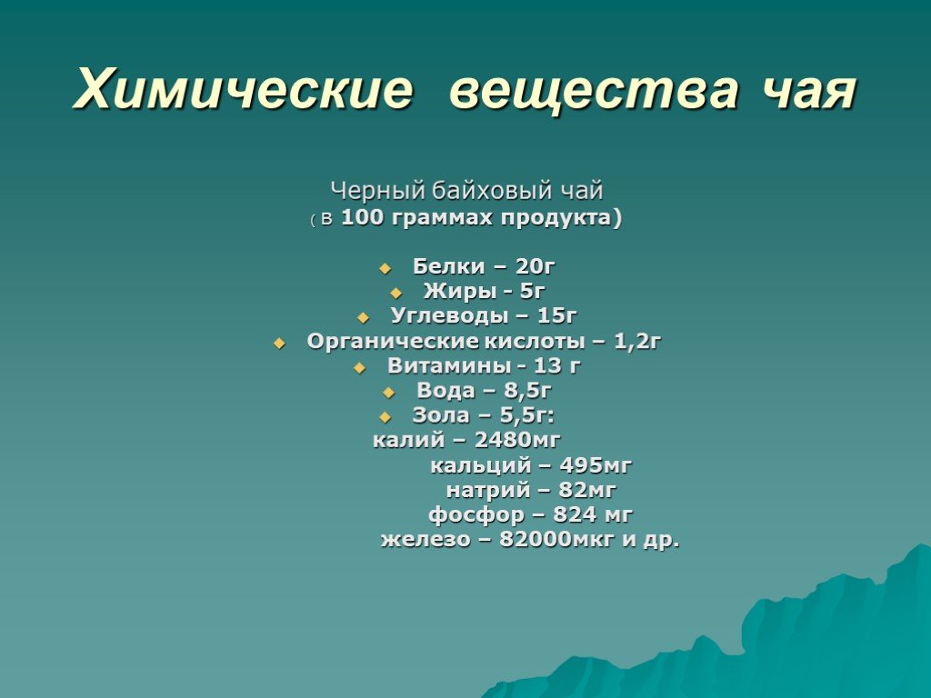 Исследование химического состава чая презентация по химии