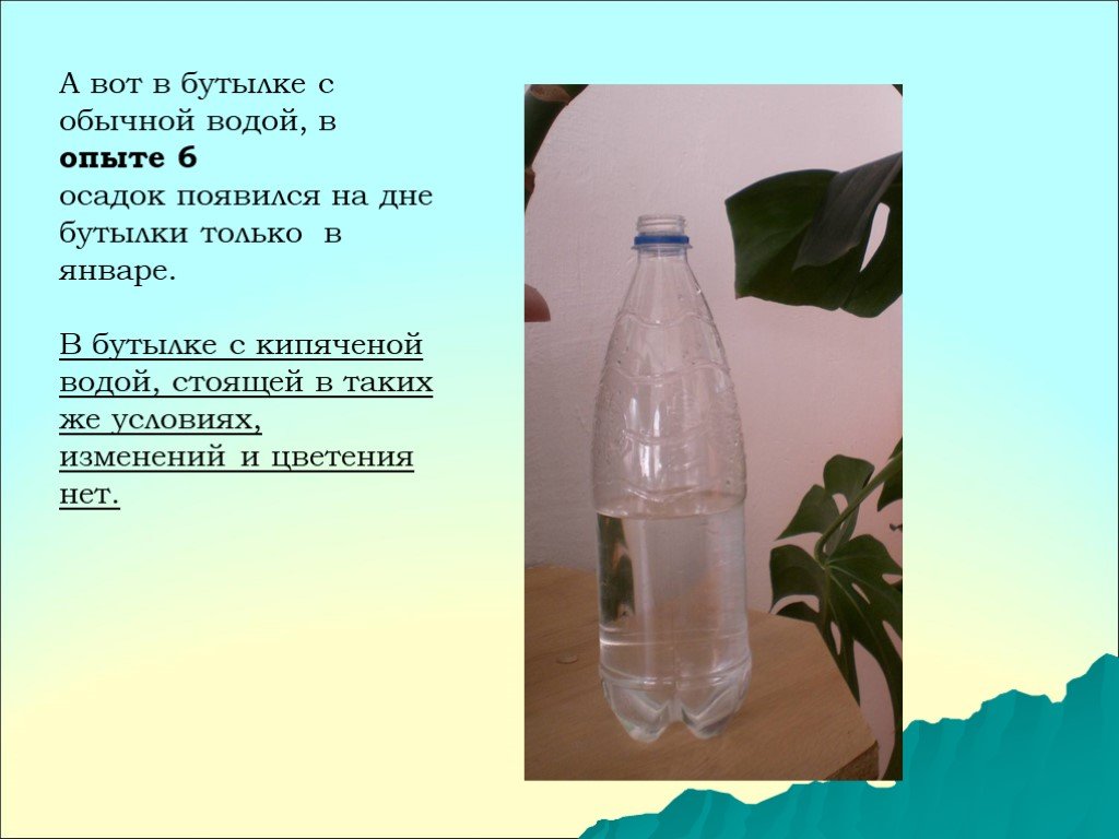 Почему бутылка наполнена водой. Опыт с бутылкой и водой. Эксперимент стоячая вода. Осадок в бутылке с водой. Опыт "бутылка на бутылке".