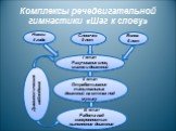 Комплексы речедвигательной гимнастики «Шаг к слову». Ножки 4 года Словечко 5 лет Волна 6 лет. І этап Разучивание слов, шагов и движений. ІІ этап Отрабатывание танцевальных движений на степах под музыку. ІІІ этап Работа над синхронностью выполнения движения. Диагностическое наблюдение