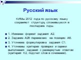 Русский язык. КИМы 2012 года по русскому языку сохраняют структуру, сложившуюся в последние годы. 1. Изменен формат задания А2. 2. Задание А26 перенесено на позицию А6. 3. Уточнена формулировка задания С1. 4. Уточнены критерии проверки и оценки выполнения заданий с развернутым ответом (критерий К2, 