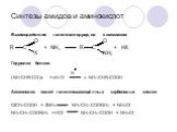 Синтезы амидов и аминокислот. Взаимодействие галогенангидридов с аммиаком Гидролиз белков (-NH-CHR-CO-)n + nH2O n NH2-CHR-COOH Аммонолиз солей галогенозамещённых карбоновых кислот ClCH2COOH + 3NH3 NH2CH2-COONH4 + NH4Cl NH2CH2-COONH4 + HCl NH2CH2-COOH + NH4Cl