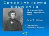 Ситематизационный этап. 1824г.-осуществлен первый органический синтез, Автор- Ф. Веллер, Синтезировал щавелевую кислоту