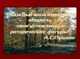 «Каждый язык имеет свои обороты, свои условленные риторические фигуры» А.С.Пушкин
