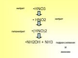 HNO3 HNO2 (HNO)2 NH2OH + NH3 нитрат нитрит гипонитрит. гидроксиламин И аммиак