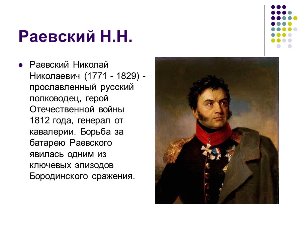 Биография героев отечественной войны 1812 года кратко. Герои 1812 года Раевский. Н. Н. Раевский (1771 – 1813).