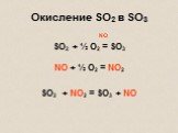 Окисление SO2 в SO3. NO SO2 + ½ O2 = SO3 NO + ½ O2 = NO2 SO2 + NO2 = SO3 + NO
