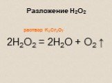 Разложение H2O2. раствор K2Cr2O7 2H2O2 = 2H2O + O2 ↑