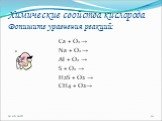 Химические свойства кислорода Допишите уравнения реакций: Ca + O2 → Na + O2 → Al + O2 → S + O2 → H2S + O2 → CH4 + O2→