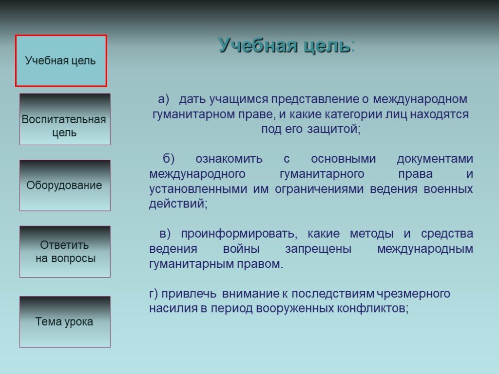 Цели образовательное право. Международное гуманитарное право цель. Цель гуманитарного права. Международное образовательное право. Цели международного гуманитарного права.