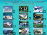Ответ: А, В, Е, И – горы; Б, Д, З, Л – водопады; Г, Ж, К, М - горные озера.