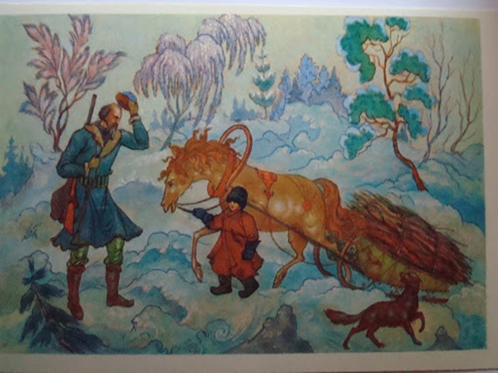Был сильный мороз гляжу. Крестьянские дети в зимнем лесу. Лошадка везущая хворосту воз. Крестьянин из сказки. Иллюстрации однажды в студеную зимнюю пору Некрасова.