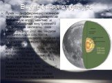Внутренняя структура. Луна — дифференцированное тело, она имеет геохимически различную кору, мантию и ядро. Оболочка внутреннего ядра богата железом, она имеет радиус 240 км, жидкое внешнее ядро состоит в основном из жидкого железа с радиусом примерно 300—330 километров. внутреннее ядро Луны мало, е