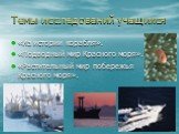 Темы исследований учащихся. «Из истории корабля». «Подводный мир Красного моря». «Растительный мир побережья Красного моря».