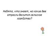 Ребята, кто знает, на какие две отрасли делится сельское хозяйство?