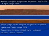 Фрагмент панорамы поверхности, полученной марсоходом Спирит, январь 2004. Внутри кратера Гусева, панорама поверхности полученная марсоходом Спирит, январь 2004 Большое светлое пятно в правой части – депрессия названная Сонной лощиной