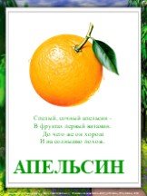 АПЕЛЬСИН. Спелый, сочный апельсин - В фруктах первый витамин. До чего же он хорош И на солнышко похож.