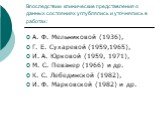 Впоследствии клинические представления о данных состояниях углублялись и уточнялись в работах: А. Ф. Мельниковой (1936), Г. Е. Сухаревой (1959,1965), И. А. Юрковой (1959, 1971), М. С. Певзнер (1966) и др. К. С. Лебединской (1982), И. Ф. Марковской (1982) и др.