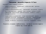 Типология людей в старости Ф.Гизе. Выделяют 3 типа стариков в старости: старик-негативист, отрицающий у себя какие-либо признаки старости и дряхлости; старик-экстравертированный, признающий наступление старости, но к этому признанию приходит через внешние влияния и путём наблюдения окружающей действ