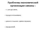 Проблемы экономической организации связаны : - c ресурсами; - предпочтениями; - ценностными ориентирами; - иерархией.