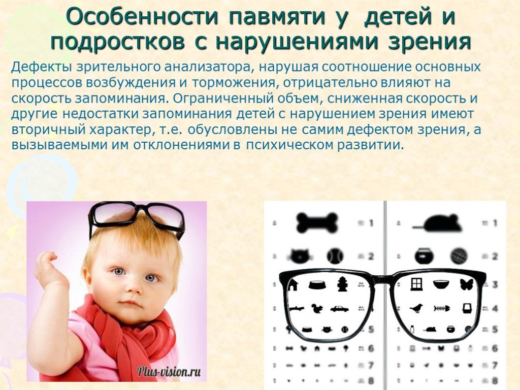 Нарушения функций зрения. Дети с нарушением зрения. Характеристика детей с нарушением зрения. Психические процессы у детей с нарушением зрения. Память у детей с нарушением зрения.
