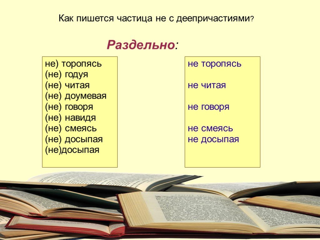 Не с деепричастиями пишется. Неторопяст как пишется. Не говоря как пишется. Не читающий как пишется. Читаешь как пишется.