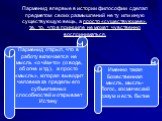 Парменид впервые в истории философии сделал предметом своих размышлений не ту или иную существующую вещь, а просто «существующее», т.е. то, что в принципе не может чувственно восприниматься. Парменид открыл, что в работу включается не мысль «о чём-то» (о воде, об огне и т.д.), а просто «мысль», кото