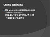 Конец кризиса. По мнению экспертов, кризис закончится через 233 дн. 10 ч. 29 мин. 01 сек. (13:30 24.10.2010)