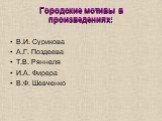 Городские мотивы в произведениях: В.И. Сурикова А.Г. Поздеева Т.В. Ряннеля И.А. Фирера В.Ф. Шевченко