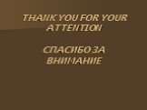 THANK YOU FOR YOUR ATTENTION СПАСИБО ЗА ВНИМАНИЕ