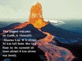 The largest volcano on Earth is Hawaii's Mauna Loa. It is about 10 km tall from the sea floor to its summit (it rises about 4 km above sea level).
