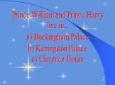 Prince William and Prince Harry live in... a) Buckingham Palace b) Keningston Palace c) Clarence House